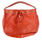 large Adrienne Vittadini red leather basketweave HANDBAG bag top handle purse