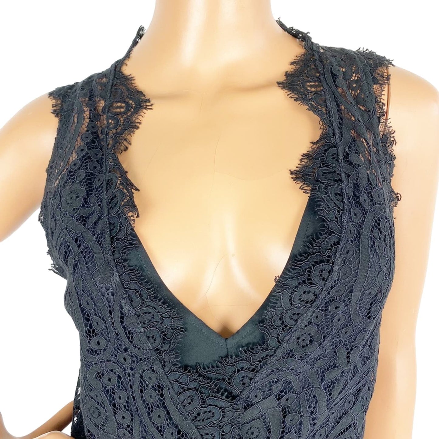 Free People black lace mini Dress w/ slip Tunic Top new $108 size XS extra small