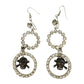 handmade clear Rhinestones & black Skull EARRINGS dangling 3.5" long jewelry