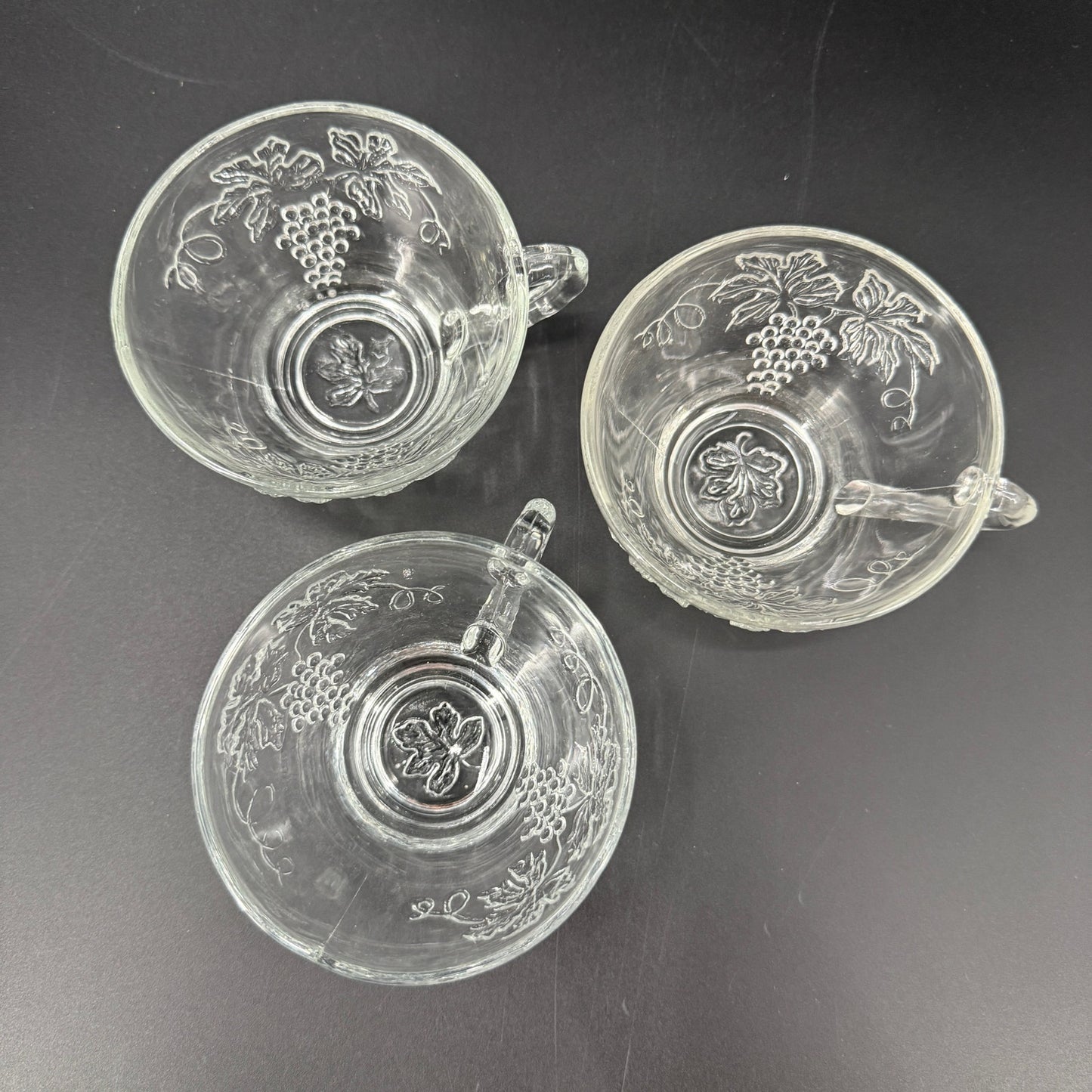 set of 3 vintage Anchor Hocking Vintage Clear Snack Cups grape clusters leaves