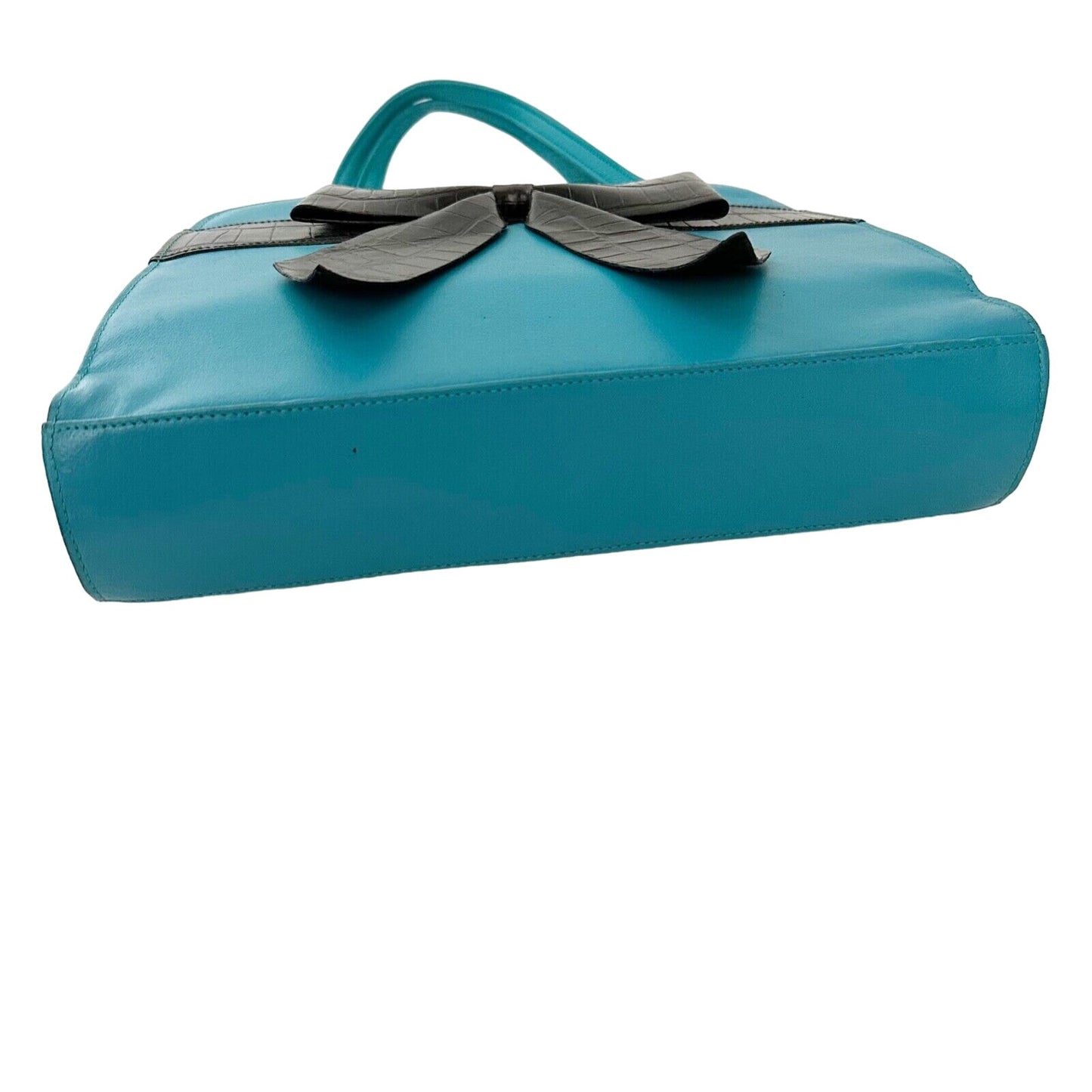 vintage Barse faux leather blue Handbag w/ black bow top handle bag purse