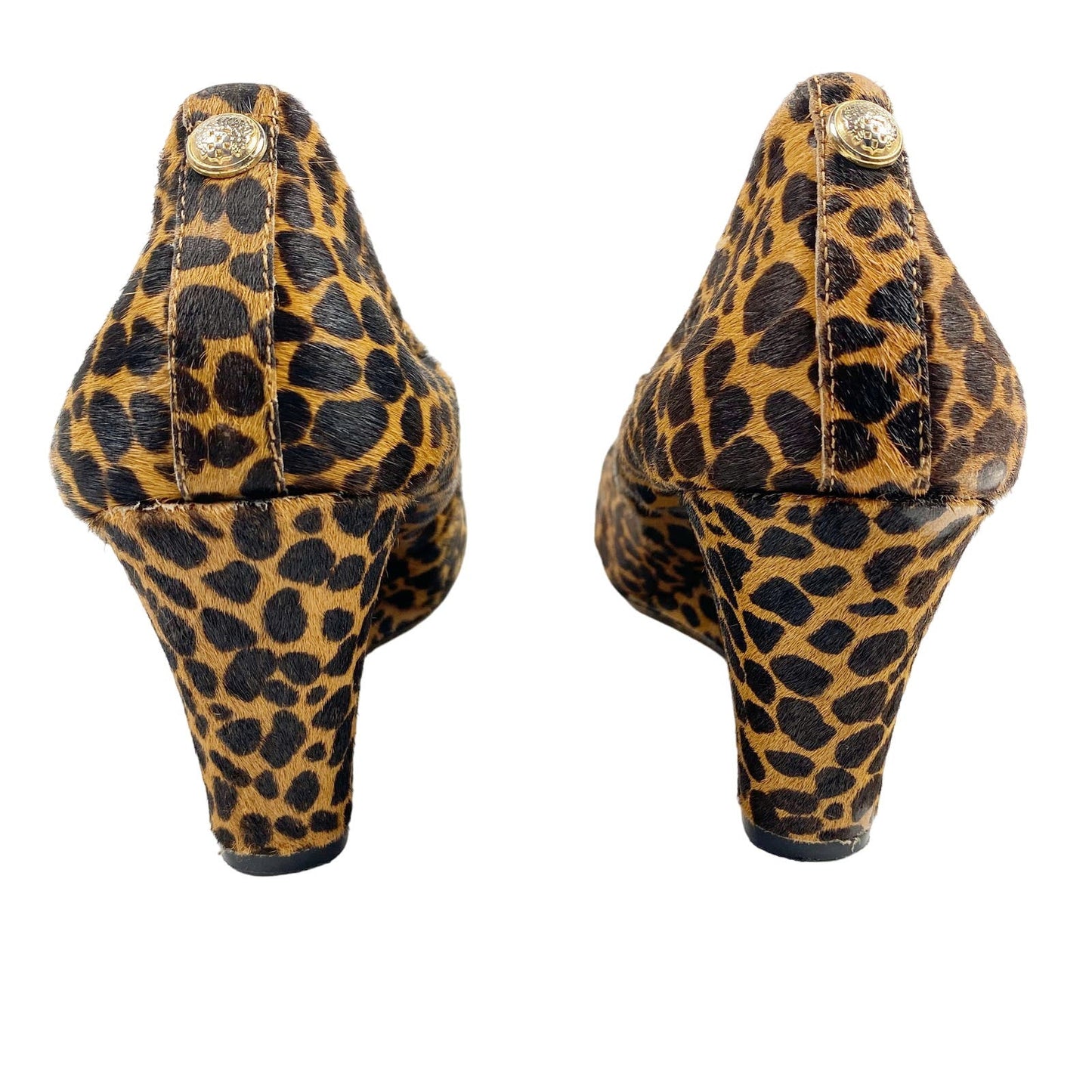 Vince Camuto brown Elmay 2 Wedge Heels leopard calf hair print shoes size 8 B 38