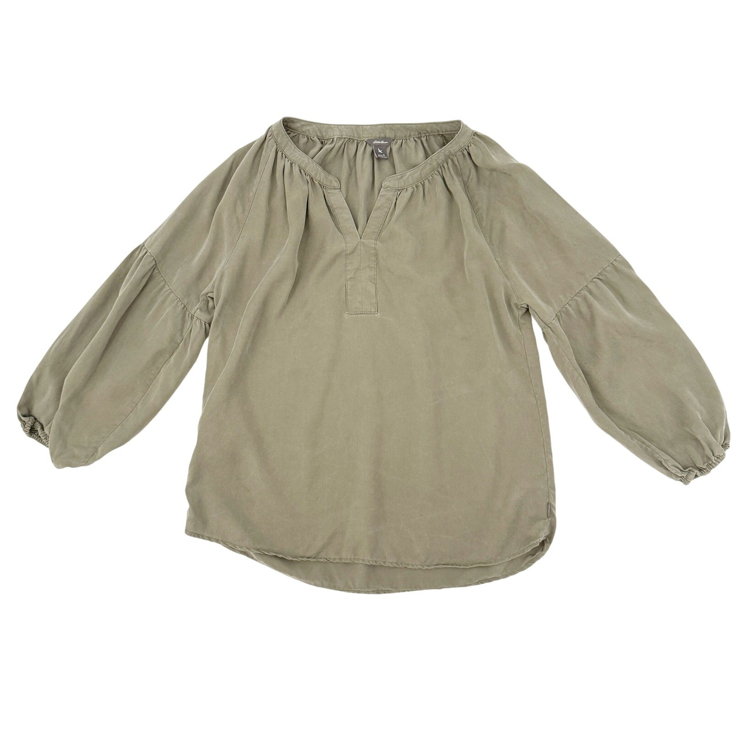 Eddie Bauer olive green Peasant Blouse Top women's SMALL 3/4 sleeves
