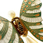 vintage Butterfly Clip green orange gold faux pearls jewelry pin made in SPAIN