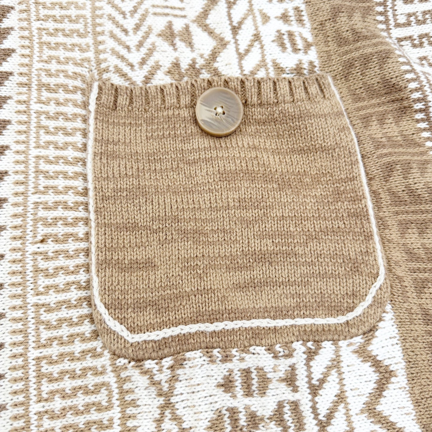Sharon Young tan & cream geometric Cowl Neck Sweater Poncho women's S / M top