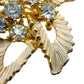 vintage gold grayish white baby blue rhinestones Leaf BROOCH floral jewelry pin