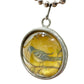 silver tone metal bead chain w/ round Bird Charm pendant Necklace yellow blue