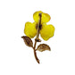 vintage enamel yellow metal flower BROOCH floral jewelry pin stem leaves