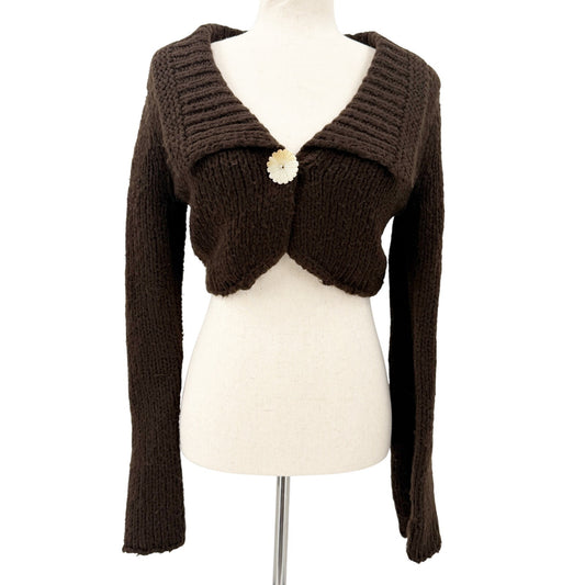 Free People brown Crop Sweater women's MEDIUM top flower button *NOT oversized*