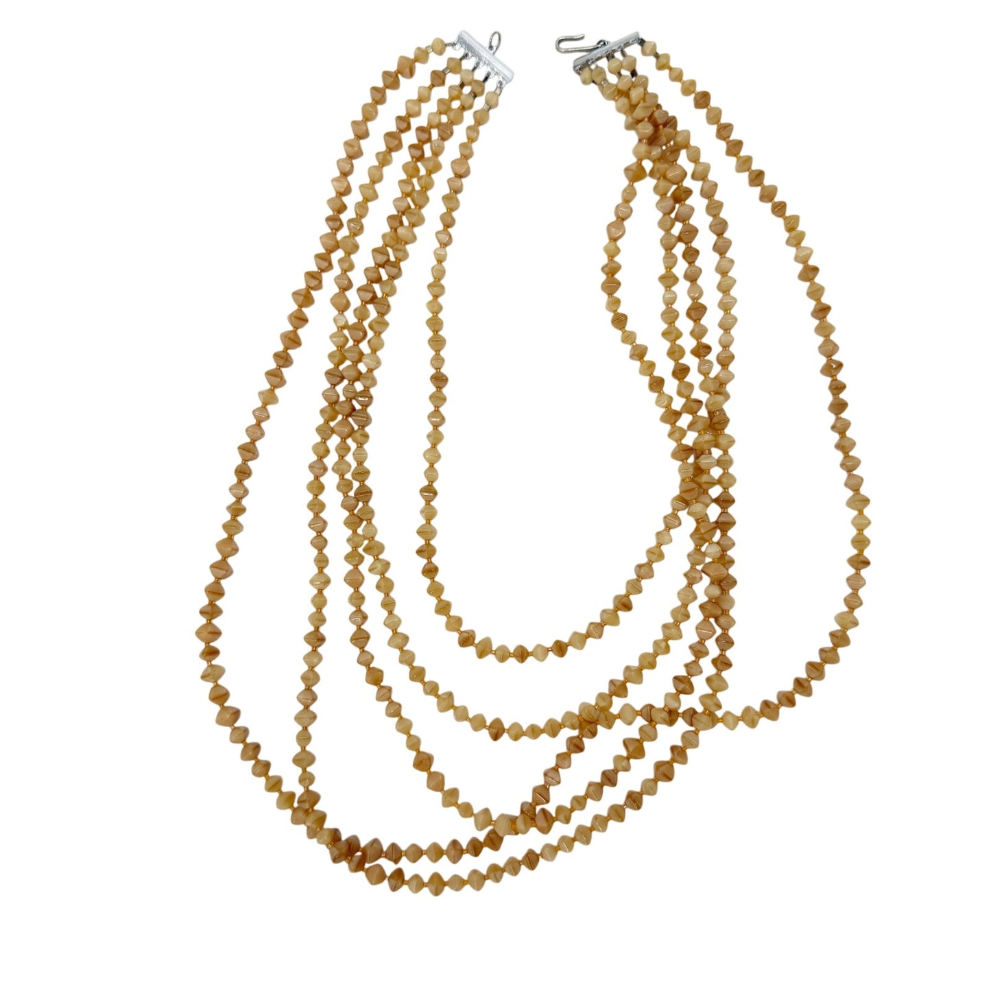 vintage tan multi-strand Stone beaded Necklace statement costume jewelry