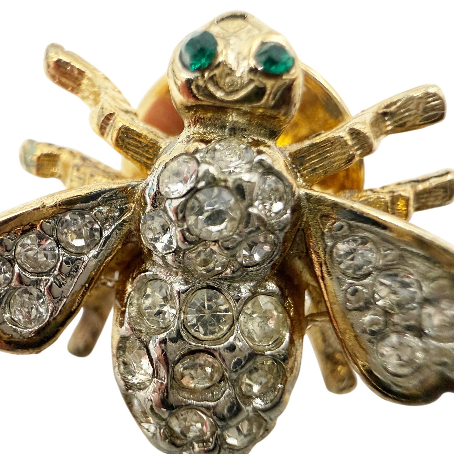 vintage rhinestones & gold tone metal Bee Lapel Pin insect jewelry Ballou Reg'd