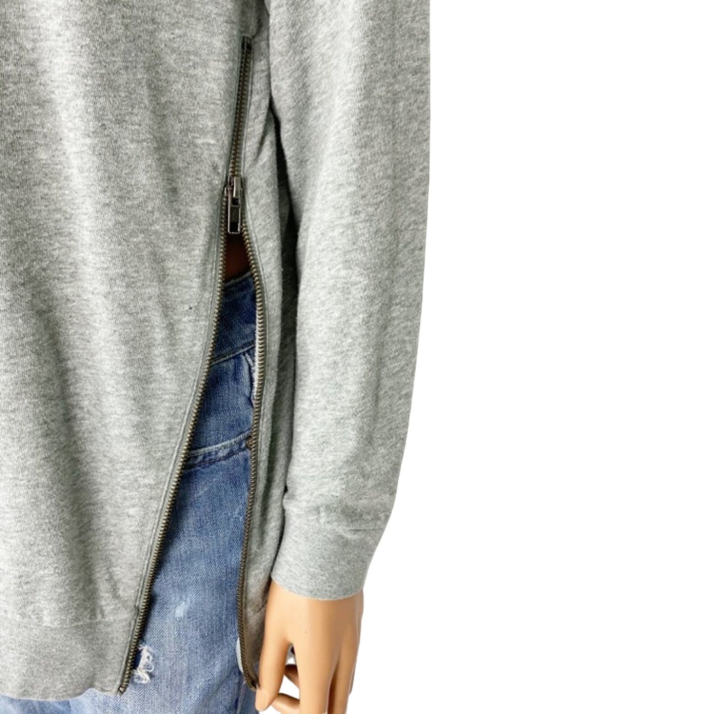 LEITH gray sweatshirt long TOP size XS extra small shoulder side zipper details