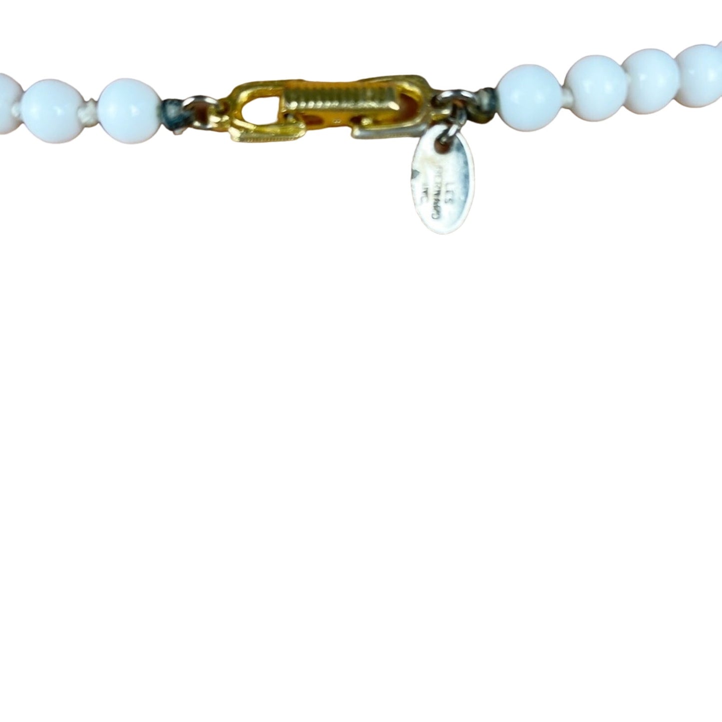vintage LES BERNARD hand-knotted 23" milky white bead NECKLACE costume jewelry