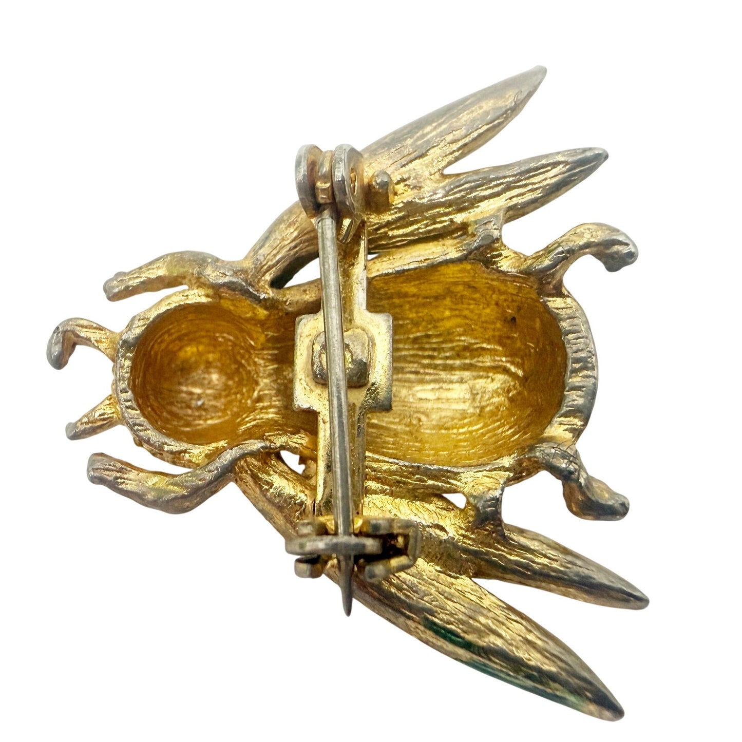 vintage green & gold Bee bumblebee Bug BROOCH insect costume jewelry pin