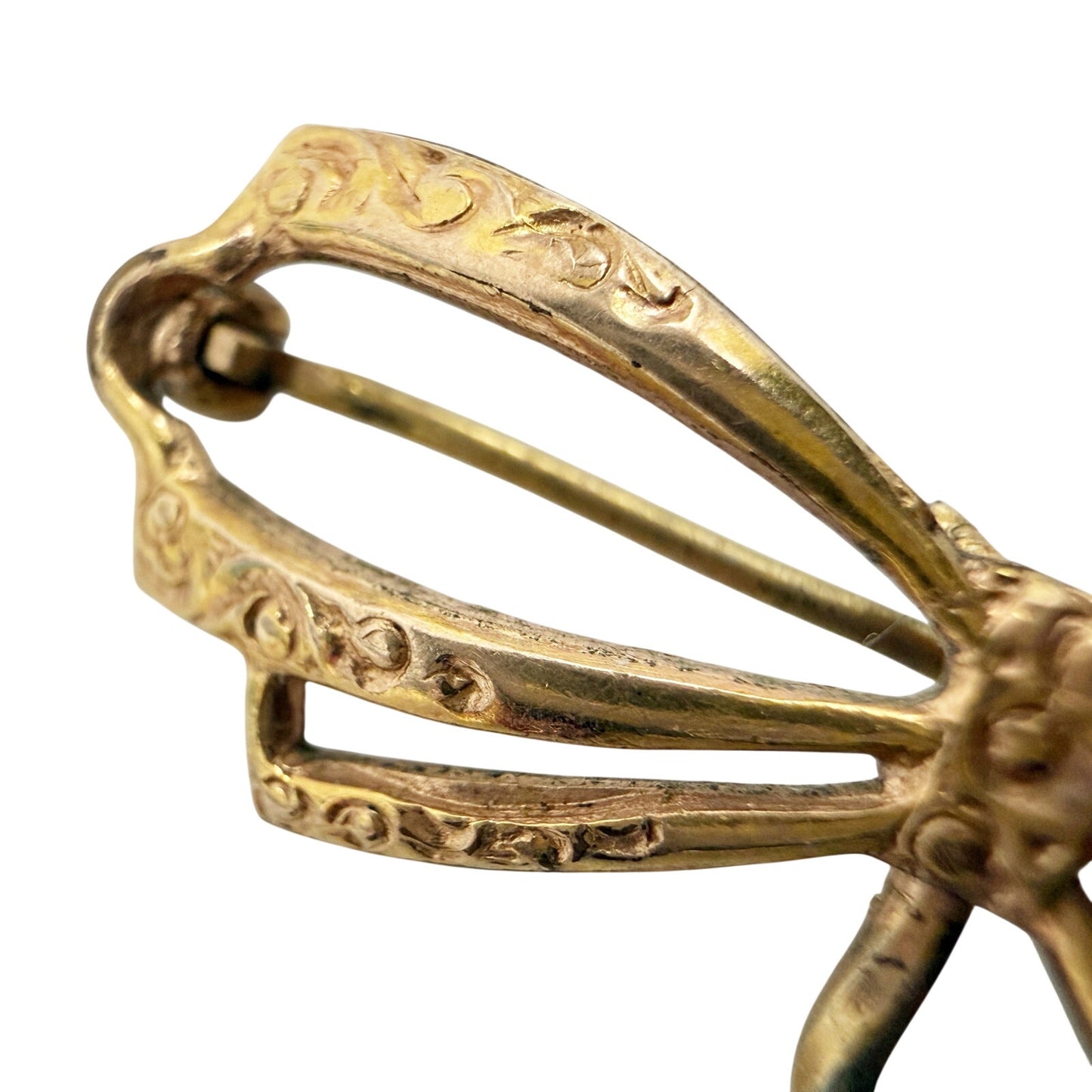 vintage 10K gold filled Engraved Bow BROOCH costume jewelry MCM ribbon pin