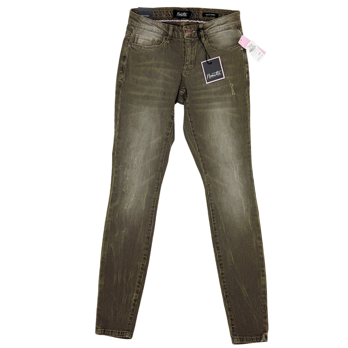 Nanette Lepore olive green black striped Jeans Nolita Skinny pants women's 2 new