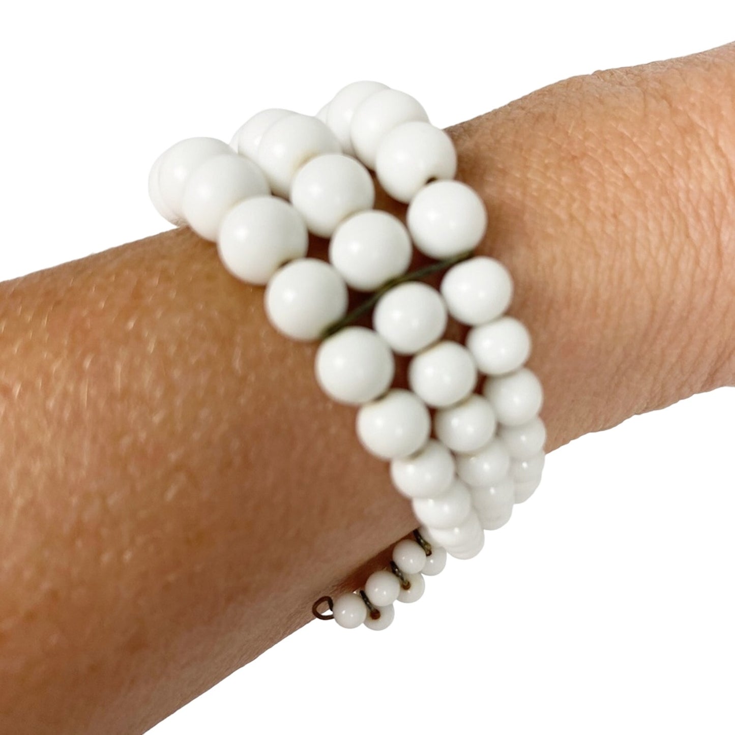 beaded white stretch BRACELET vintage costume jewelry