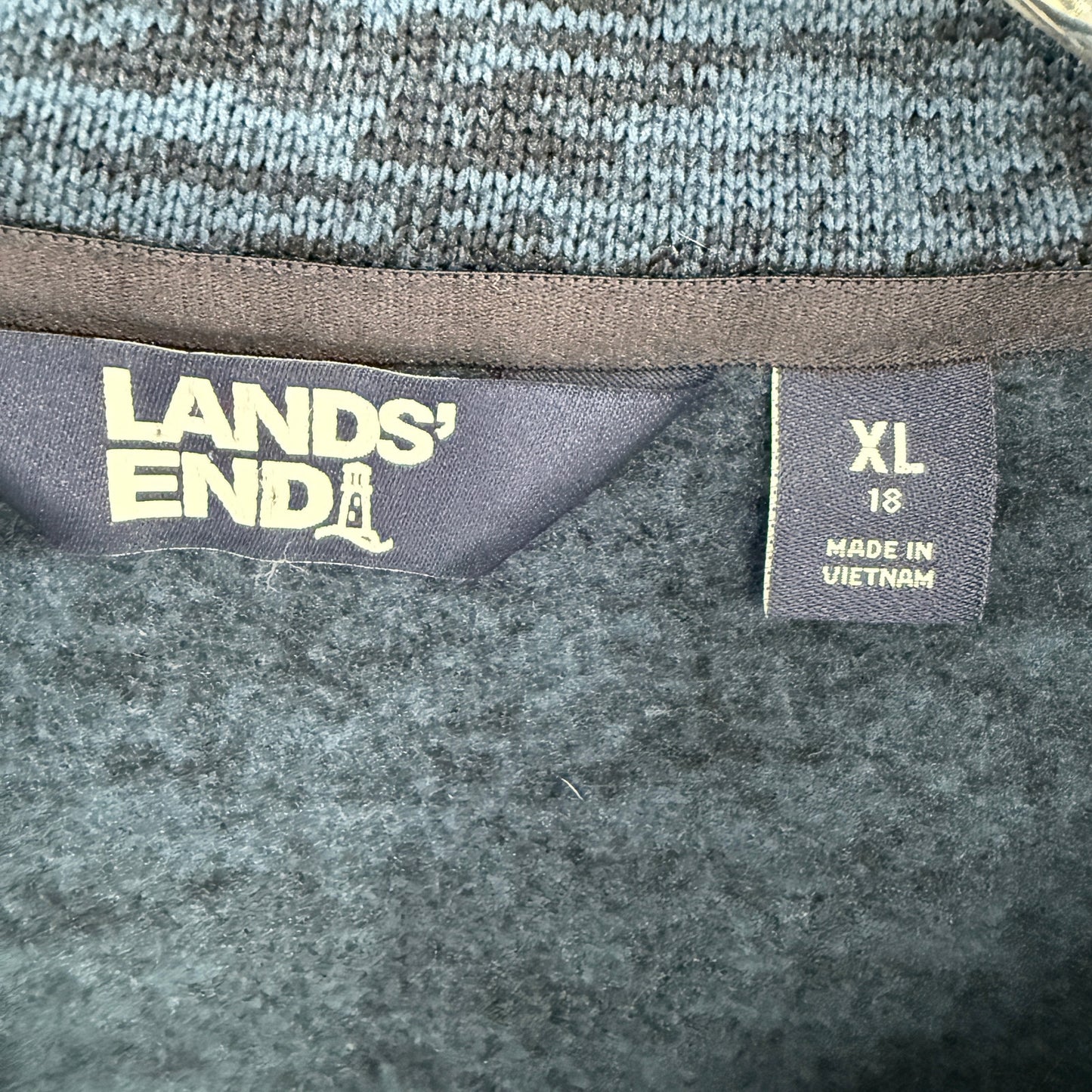 Lands' End dark blue heather 1/4 zip Fleece Pullover women's XL 18 jacket top