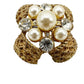 vintage gold faux pearls clear rhinestones BROOCH jewelry pin