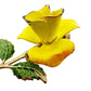vintage enamel yellow metal flower BROOCH floral jewelry pin stem leaves