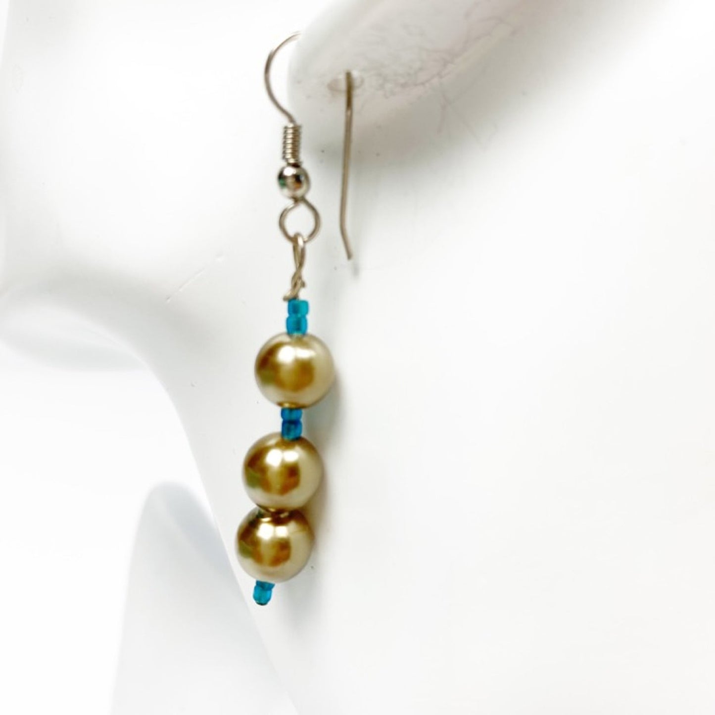 handmade silver & blue beaded EARRINGS jewelry NEW vintage beads