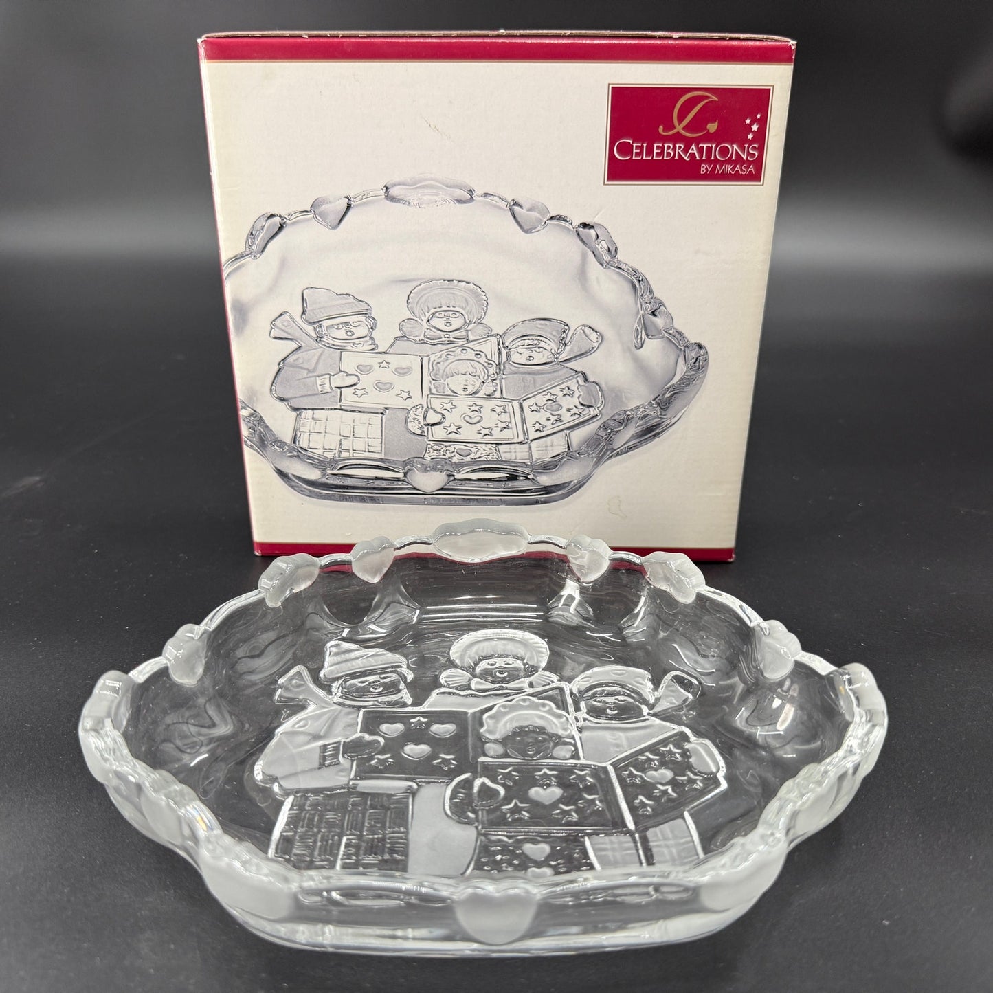 Mikasa frosted glass Sweet Meat Dish Carolers Collection Christmas holidays
