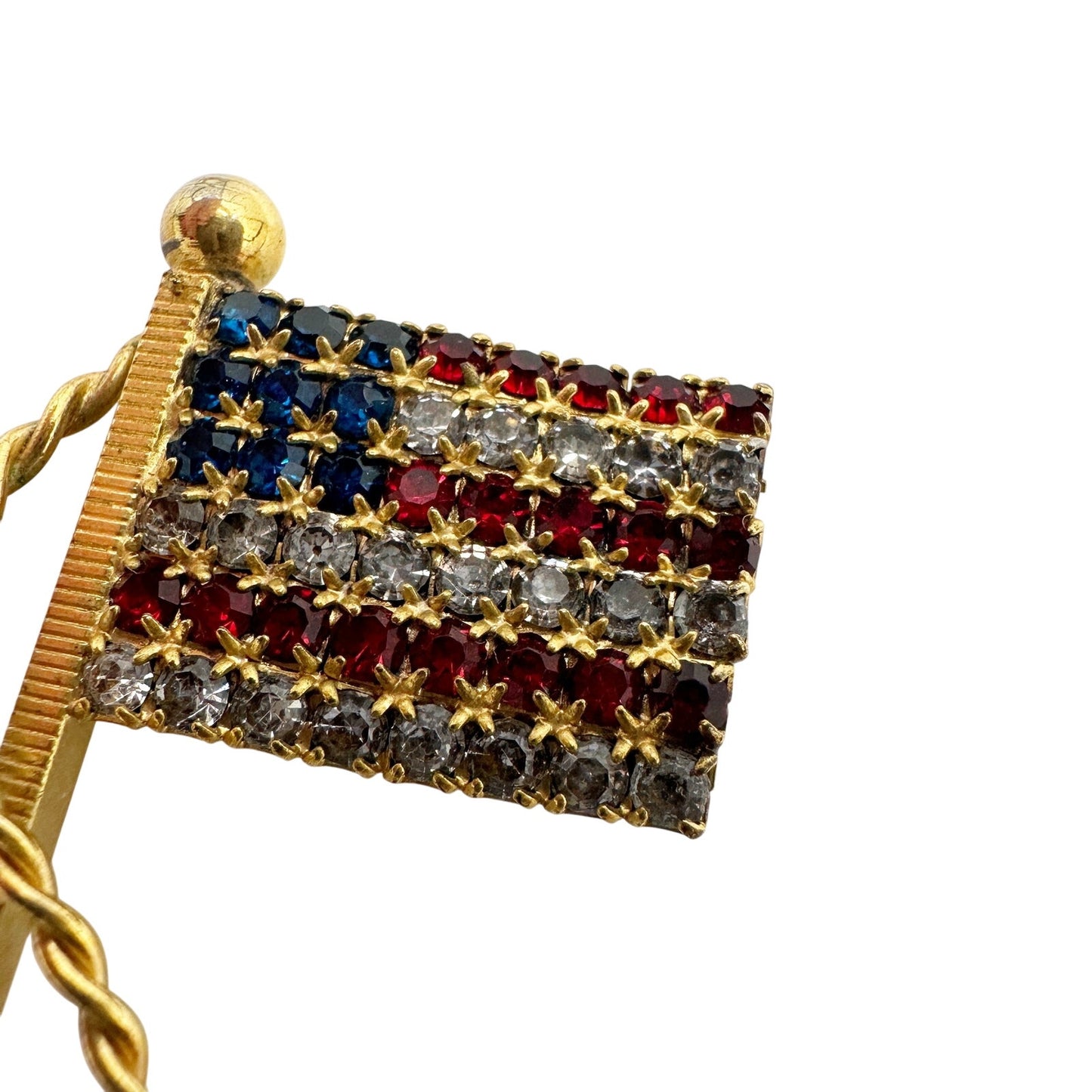vintage American Flag red & blue rhinestone BROOCH patriotic jewelry pin
