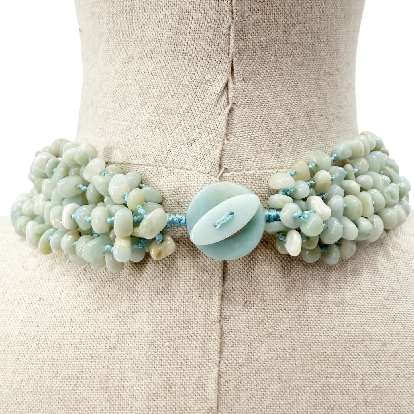 vintage pale blue stone multi-strand Necklace statement jewelry toggle closure