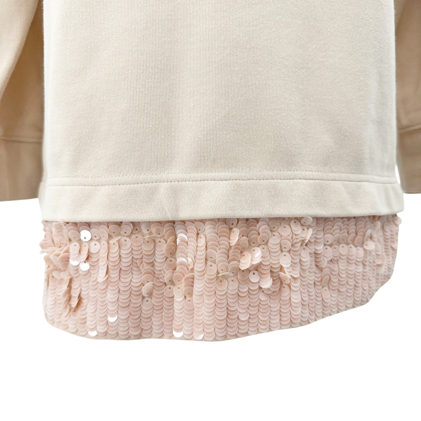 J.Crew pale pink opaque sequins hem Top women's SMALL sweatshirt 3/4 sleeves