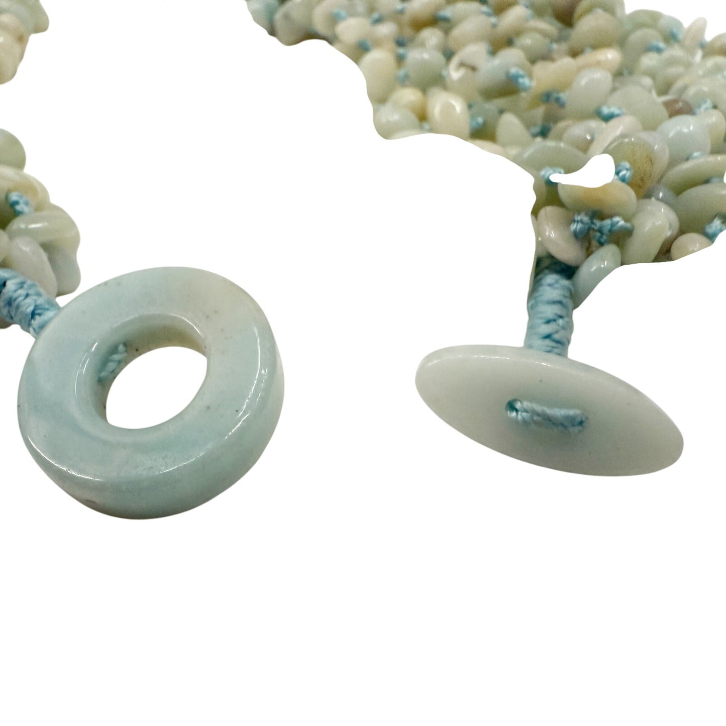 vintage pale blue stone multi-strand Necklace statement jewelry toggle closure