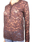 SAGA dark brown LACE sheer blouse TOP long sleeves women's S small
