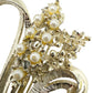 vintage silver & faux pearls Floral Bouquet BROOCH jewelry pin tiny flowers leaf