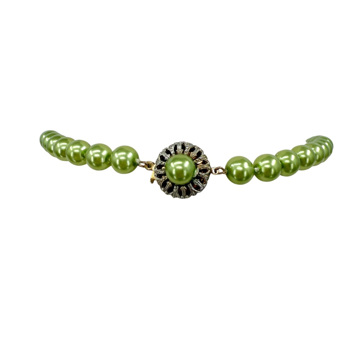 vintage strand of metallic lime green beads Beaded Necklace costume jewelry