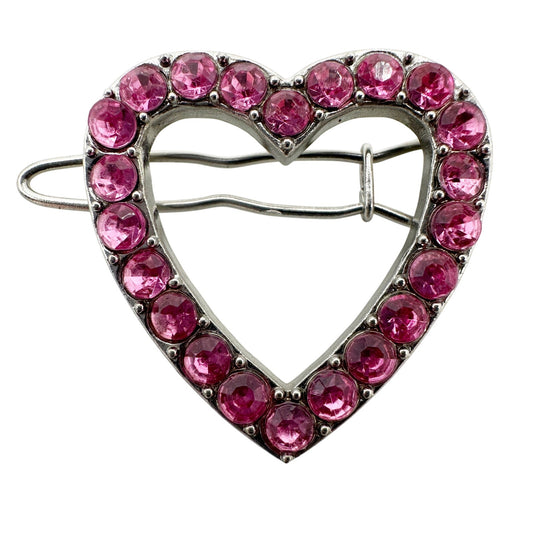vintage heart-shaped pink rhinestones Hair Clip silver metal jewelry pin
