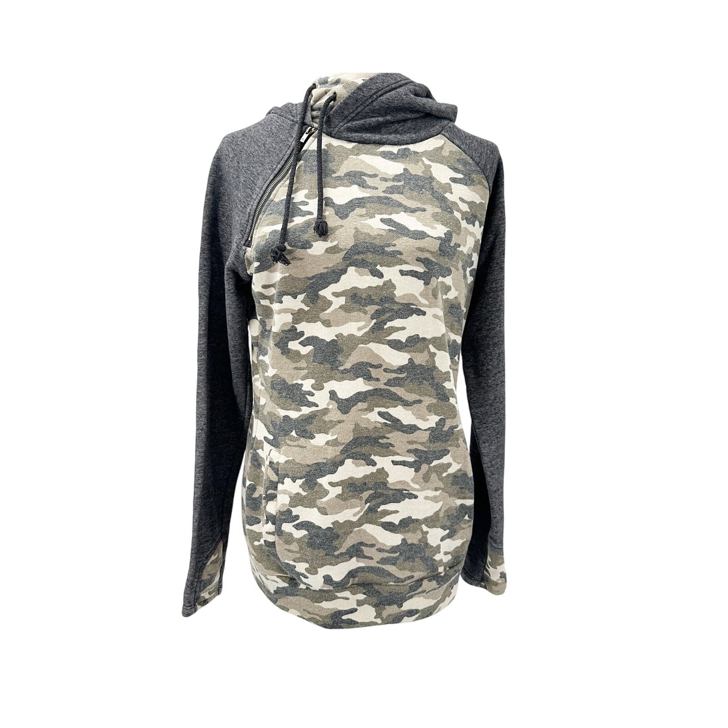 Ampersand Avenue dark gray & camo Double Hooded Sweatshirt Top MEDIUM hoodie