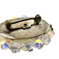 vintage iridescent beads & clear rhinestones BROOCH oval-shaped jewelry pin