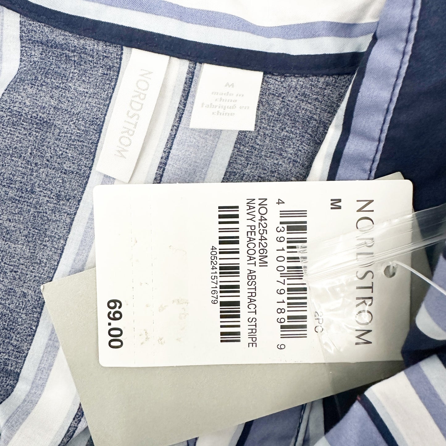 NEW blue & white striped Pajamas Set shirt long pants Nordstrom women's MEDIUM