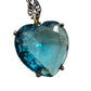 vintage dark metal chain link Necklace blue Heart Rhinestone Pendant jewelry