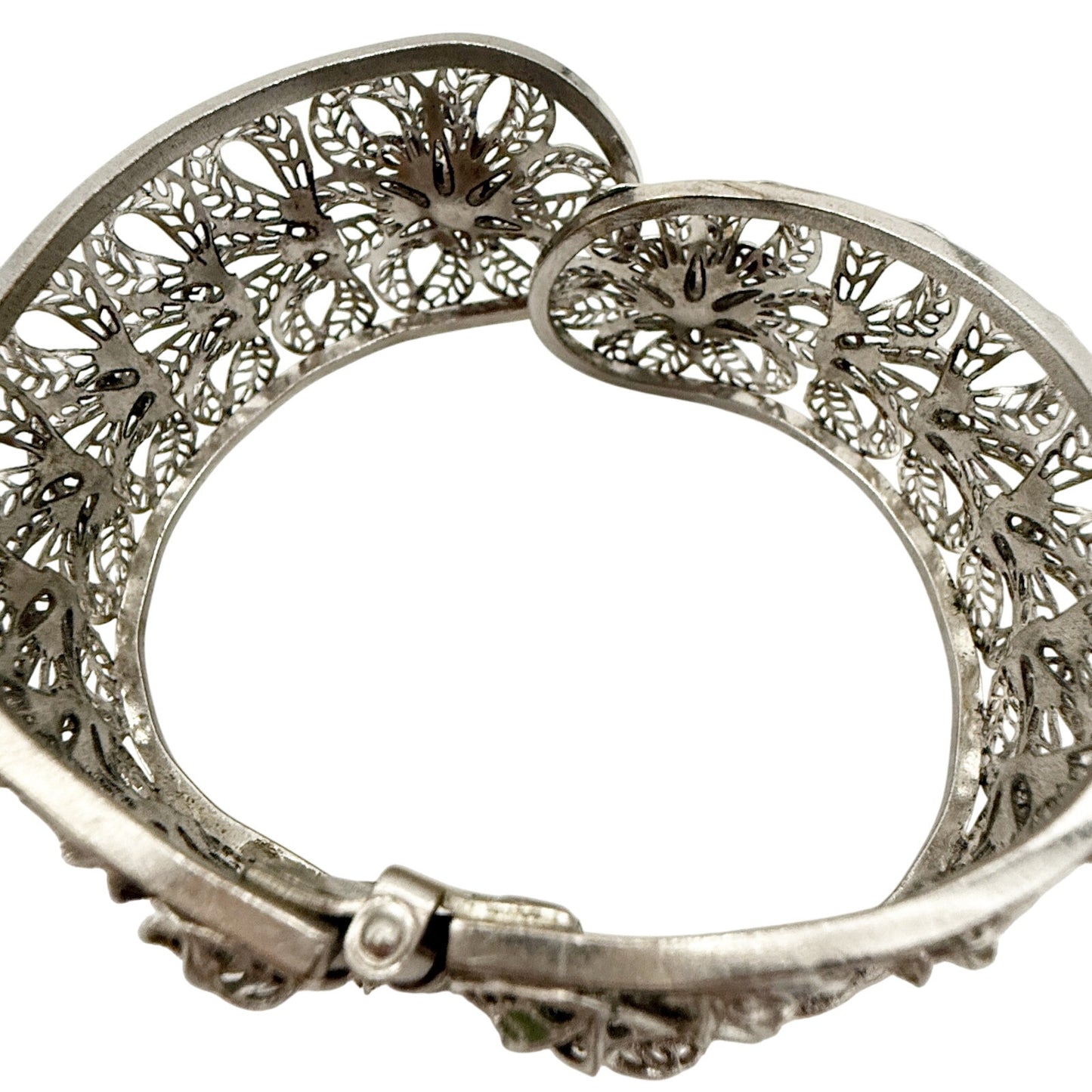 vintage Vargas Hinged floral filigree Bracelet silver toned metal flower jewelry