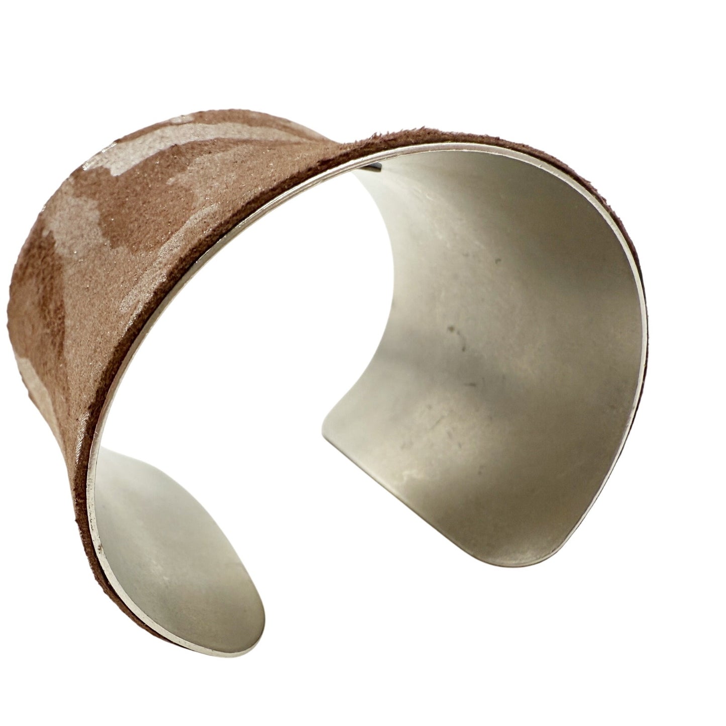 AV Max brown & silver leather wrapped Concave Cuff Bracelet camo jewelry NY