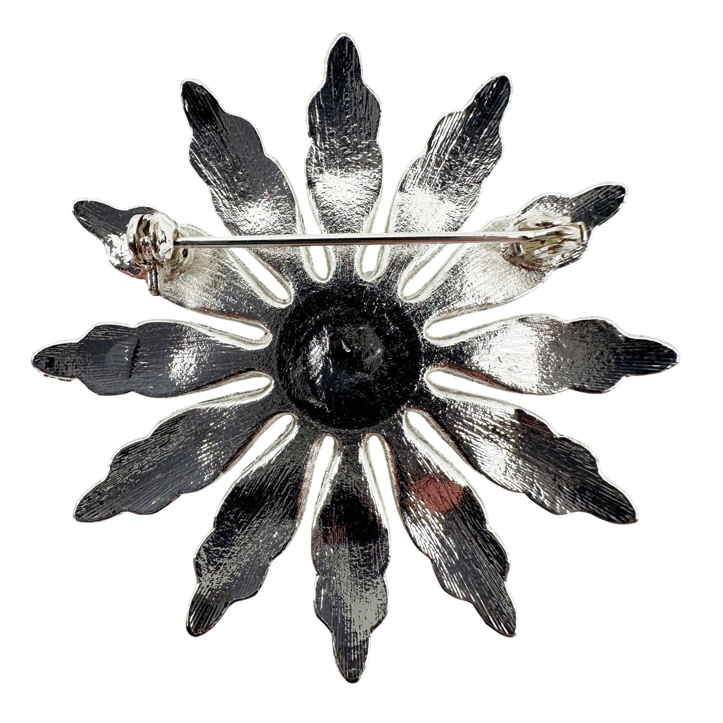 silver metal flower BROOCH jewelry pin *missing center stone* add your own craft