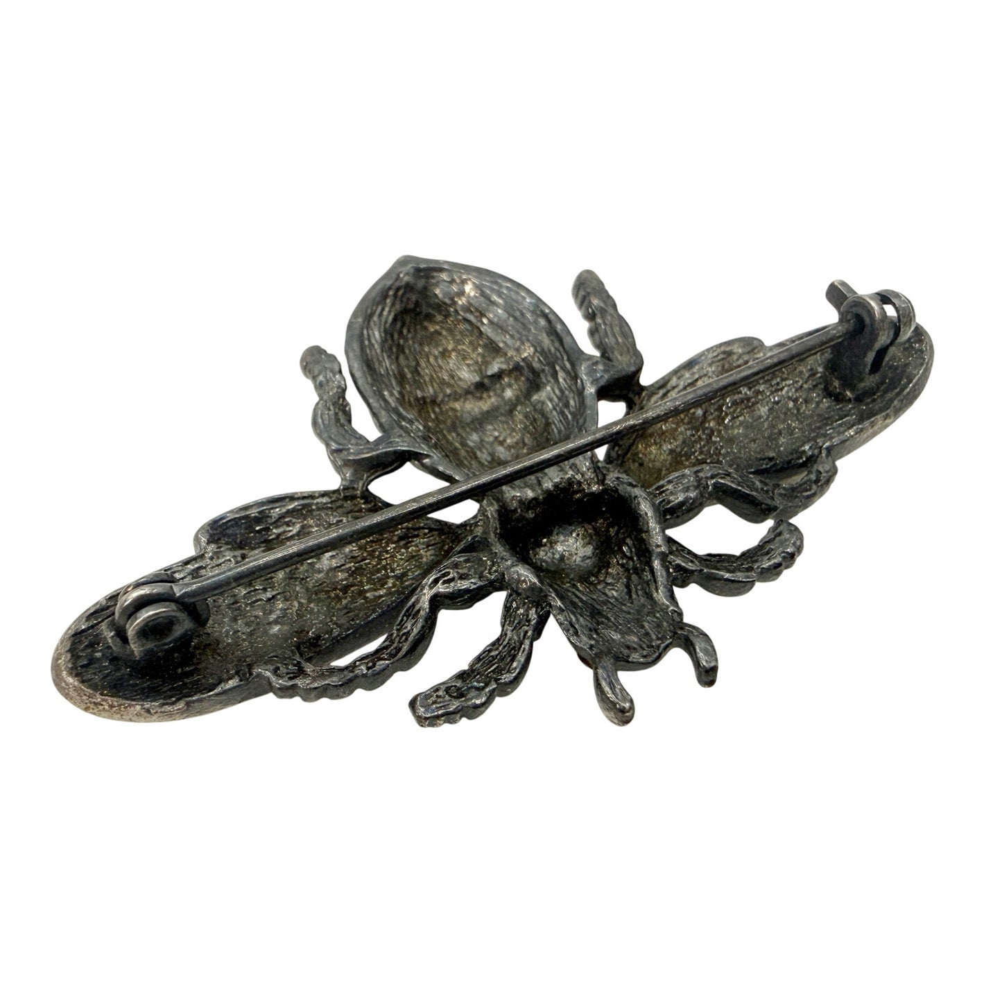 vintage black & silver Bumblebee BROOCH insect jewelry pin clear rhinestones