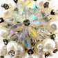 vintage pearls clear rhinestones iridescent BROOCH round jewelry pin