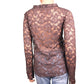 SAGA dark brown LACE sheer blouse TOP long sleeves women's S small