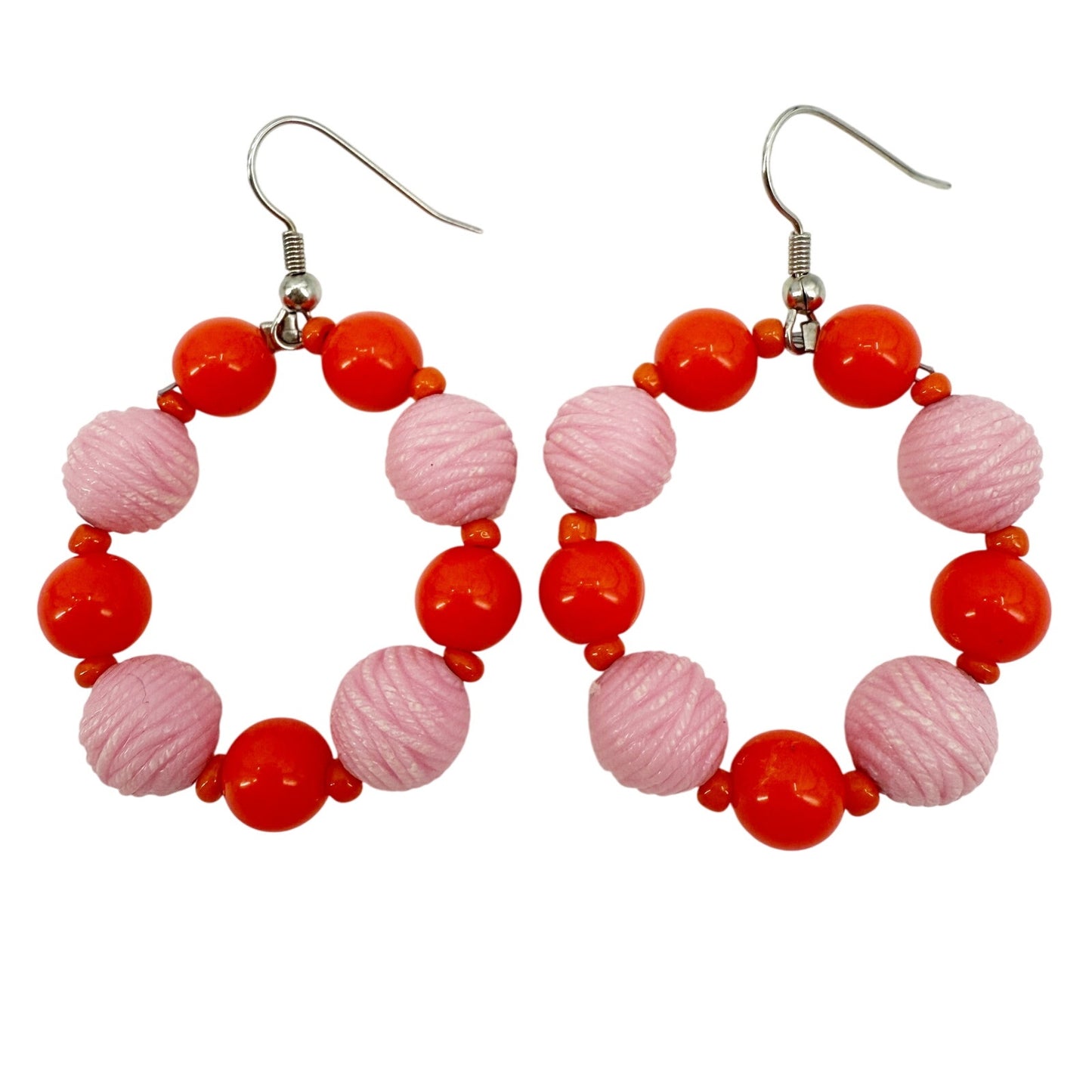 handmade pink & orange loop beaded EARRINGS jewelry NEW made with vintage beads