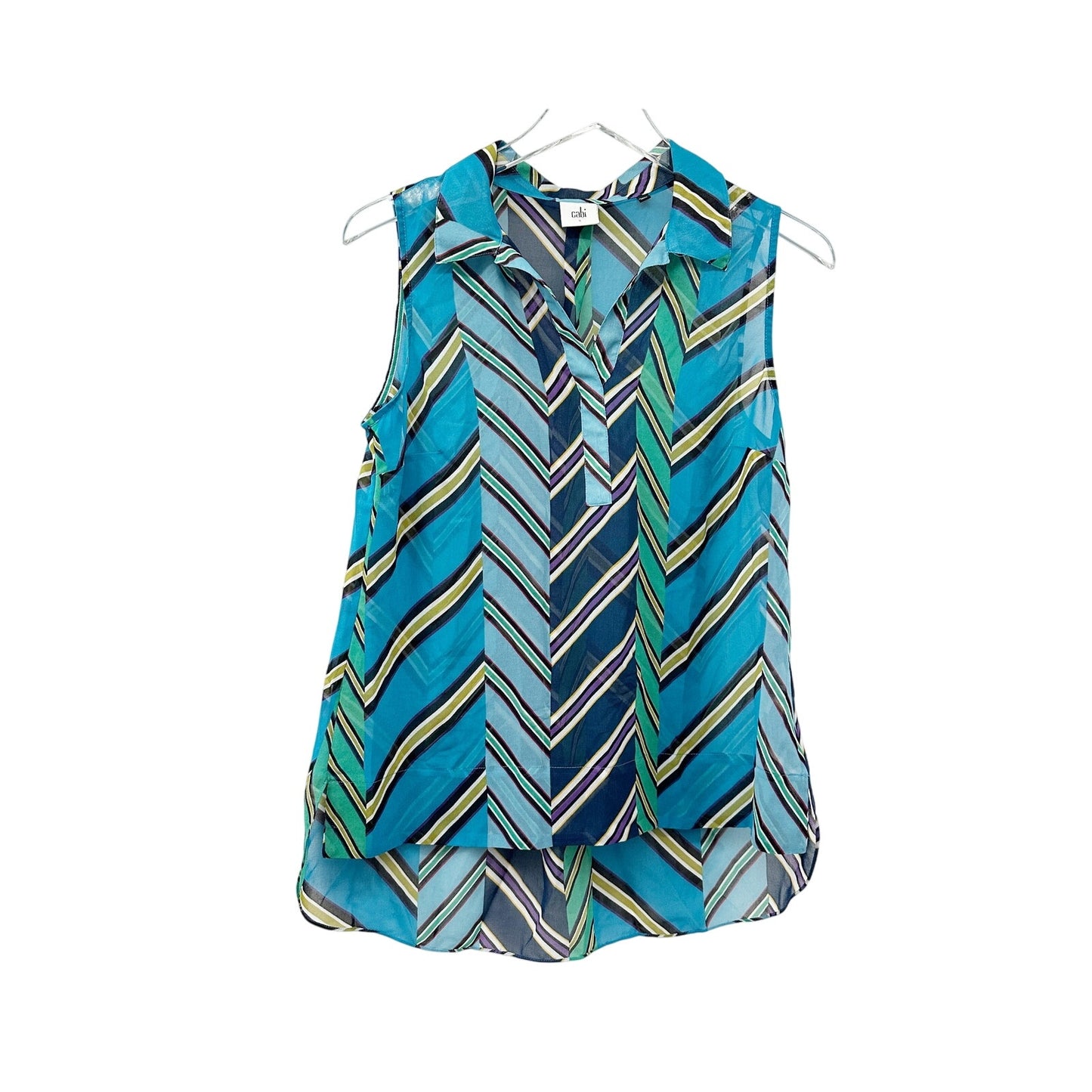 sheer blue Cabi diagonal stripes Blouse Top women's SMALL green white purple