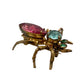 vintage antique gold metal Bug BROOCH insect jewelry pin pink blue rhinestones