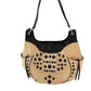 Tre Vero black & beige leather opaque beaded HANDBAG shoulder purse bag