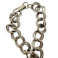 vintage double curb link chain Charm Bracelet silver tone metal large medallion