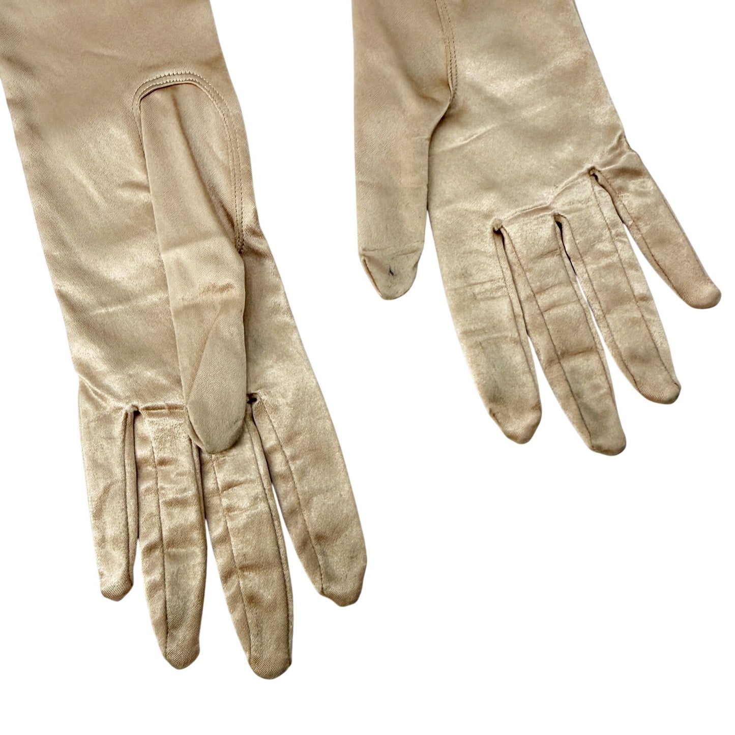 vintage champagne satin Stretchies Dress Gloves women's SMALL elbow length
